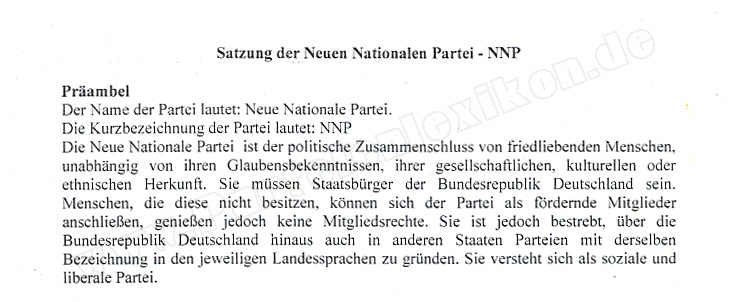 NNP Päambel der Satzung